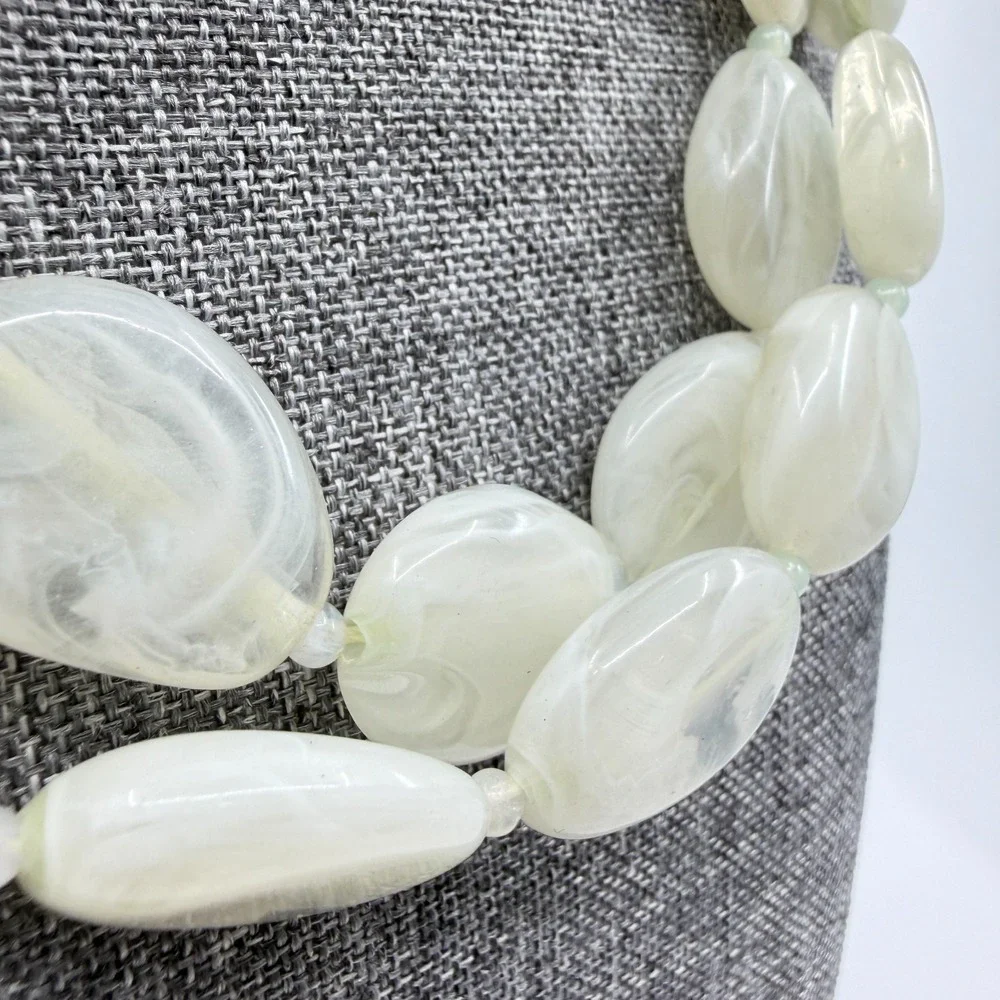 Pale Green Translucent Marbled Bead Double Strand Necklace Statement Jewelry